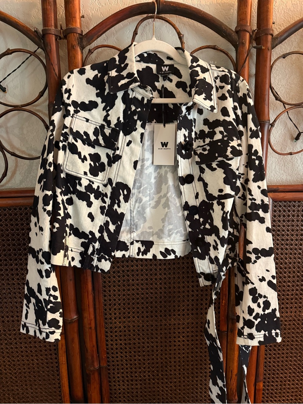 W by Worth Black & White Cow Print Cropped Jacket